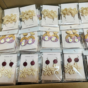 TUYET DUNG Boho Woven Rattan <b>Earrings</b> Folk Art & Classic Style Handmade Natural Lightweight Wedding Jewelry Made in Vietnam - Product Image 3