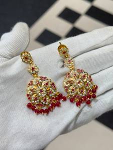 Boucles d'oreilles de luxe en forme de fleur, plaquées rhodium, imitation perle, style chandelier, pour femme, vintage, cadeau de mariage indien - Product Image 2