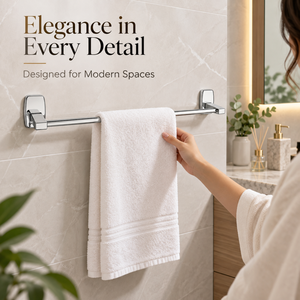 Barre et rail porte-serviettes en acier inoxydable de qualité supérieure Promixo |   Support mural moderne finition chrome |   Accessoire de salle de bain robuste et antirouille - Product Image 4