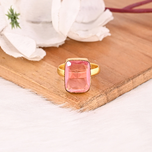 Pink Tourmaline Hydro <b>Ring</b> Gold Plated Brass Handmade <b>Adjustable</b> Gemstone <b>Ring</b> Fashion Jewelry for Women - Product Image 2