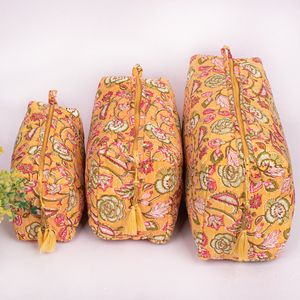 Pochette de maquillage réutilisable à imprimé floral de style bloc écologique, pour voyage multifonction, avec fermeture éclair, durable, organiseur de cosmétiques - Product Image 1