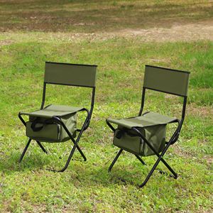 Sedia Pieghevole Portatile a 2 Pezzi con Borsa Portaoggetti Verde per Interni, Esterni, Campeggio, Picnic, Pesca - Product Image 3
