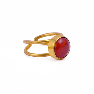 Wholesale Red Jasper Gemstone <b>Ring</b> Adjustable Double Band Gold Plated <b>Statement</b> <b>Ring</b> - Product Image 1