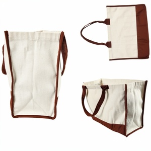 OEM Canvas Tote Bag Large White with Brown Trim Top Handle Shopping Bag Daily Use - Product Image 3