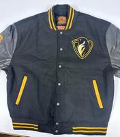 Blouson universitaire d'hiver sur mesure pour homme, manches en cuir véritable, logo chenille pingouin sur le devant, corps en laine, patchs brodés Mceasta