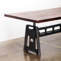 Table à manger pliable à hauteur réglable |   Manivelle industrielle avec plateau en bois massif et base en fonte |   Antique Horeca Maison Appartement Villa