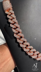 Chaîne cubaine en argent sterling 925 plaqué or rose avec moissanite, collier hip-hop glacé, certifié par un tiers AARVA JEWELS pour - Product Image 4
