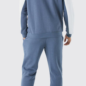 Ensemble de survêtement décontracté pour homme, imprimé bleu et blanc, avec sweat à capuche et pantalon, coupe droite longue, idéal pour l'automne, 100% coton - Product Image 2