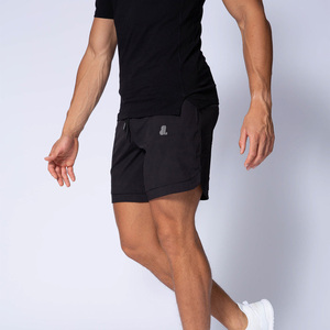 Shorts de sport noirs pour hommes à séchage rapide avec poches, taille haute, en polyester non tissé, fermeture à cordon, 160g, longueur mi-cuisse, vêtements de sport - Product Image 1