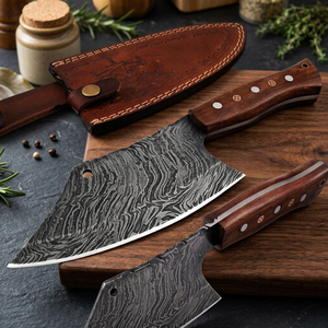 Couteau à découper artisanal en acier inoxydable avec manche en bois et étui en cuir, couteau de boucher personnalisé pour hacher la viande, couteau de chef de cuisine OEM ODM - Product Image 1