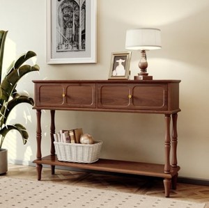 Mesa Consola Tradicional de Madera Maciza con Estante de Almacenamiento, Mueble para Recibidor, Sala de Estar o Pasillo, Diseño Antiguo - Product Image 2