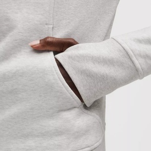 Comfortable Custom Women's Light Gray Full Zip <b>Hooded</b> <b>Fleece</b> <b>Jacket</b> Knitted Cotton Minimalist Athletic Autumn Thumb Hole <b>Jackets</b> - Product Image 4