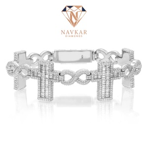925 VVS Hip Hop Iced Out Sterling <b>Silver</b> Diamond Tennis Bracelet with Stainless Steel Cuban Chain Bracelet Women Jewelry <b>for</b> <b>Men</b> - Product Image 1