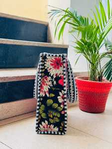 Veer Handicrafts <b>Canvas</b> Floral Tote Bag Making Material Panel Black for White Green Tropical Quilted Design Custom <b>Shopper</b> Bag - Product Image 2