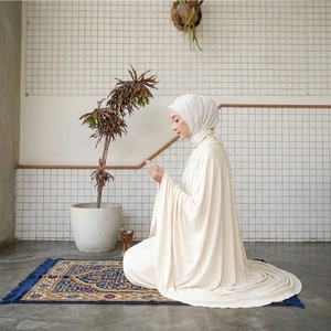 Vestido de Oración Musulmán para Mujer, de Rayón Blanco Puro de Lujo, Suave y Transpirable, Abaya Islámica, Conjunto Mukena, Alta Calidad, Venta al Por Mayor - Product Image 4