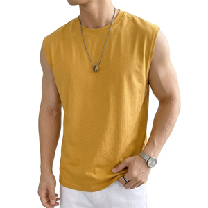 เสื้อกล้ามคอกลมผู้ชายแบบสั่งทำ OEM สไตล์ลำลองแนวสตรีทแวร์ ทรงหลวมไหล่กว้าง  เสื้อกล้ามออกกำลังกายแบบไม่มีลาย - Product Image 1