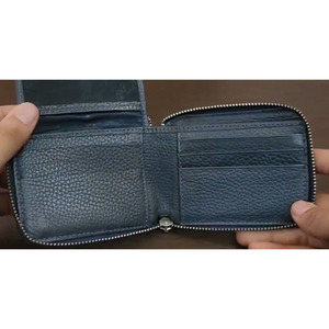 Portefeuille homme en cuir de vache véritable de haute qualité, bleu marine, à double pliage, avec de nombreux compartiments pour cartes, finition classique, compact - Product Image 3