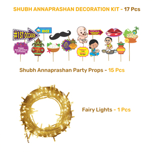 Kit Combinado Premium Rojo Shubh Annaprashan |   17 accesorios para fiestas con luces de hadas |   Conjunto de Decoración Shubh Annaprashan - Product Image 2