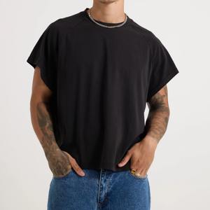 T-shirt en coton noir surdimensionné pour homme, logo personnalisé, manches courtes raglan, streetwear, coupe décontractée - Product Image 1