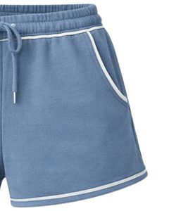 Shorts en molleton de coton personnalisés pour femme, bleu poussière avec contraste blanc, taille élastique, décontractés, pour l'été, le sport et la détente - Product Image 4