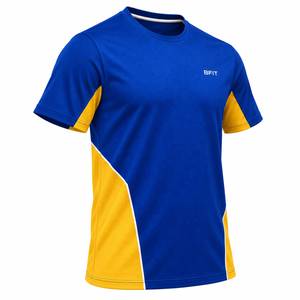 Camiseta Deportiva Bfit para Hombre, de Manga Corta, Secado Rápido, con Bloques de Color Azul y Amarillo, Cuello Redondo, Tejido de Poliéster, Corte Regular - Product Image 4