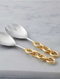 Cucharas de servir de acero inoxidable con mangos de cadena chapados en oro, acabado espejo, diseño moderno para uso en fiestas. - Product Image 4