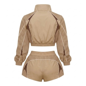 Women's Multi <b>Colour</b> Windbreaker Jacket Shorts <b>Set</b> Full Sleeve Knitted Polyester Stand Custom Logo Activewear Breathable - Product Image 4