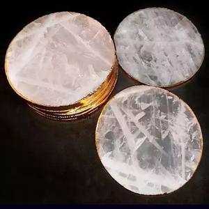 Venta al por mayor de posavasos de cristal de ágata blanca de la mejor calidad con copa curativa de adorno dorado rebanada decorativa de calidad producto de venta al por mayor - Product Image 3