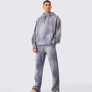 Ensemble survêtement gris tie-dye pour homme, coupe ample, sweat-shirt et pantalon décontractés avec poches latérales, en coton respirant - Product Image 4