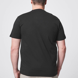 T-shirt à manches courtes col en V pour homme, 100% coton, coupe classique, couleur unie, jersey tricoté décontracté, noir - Product Image 2