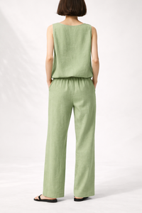 Nouvel ensemble décontracté en coton et lin pour l'été – Haut sans manches et pantalon large – Ensemble tendance pour femme – Motif uni – Automne – ODM - Product Image 4