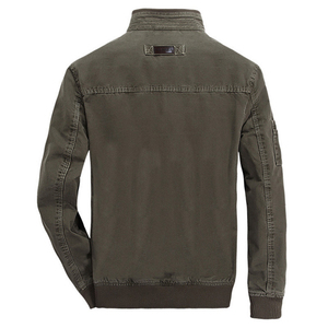 Blouson bomber vintage pour homme en coton 100% vert olive, imperméable, col rabattu, fermeture éclair sur le devant, haute qualité, décontracté, coupe slim - Product Image 2