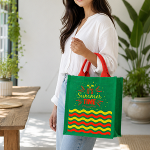 Custom Printed Jute Shopping Tote <b>Bag</b> | Silk Screen Logo Print Recyclable Natural Color <b>Medium</b> Size Eco Friendly Carry <b>Bag</b> - Product Image 1