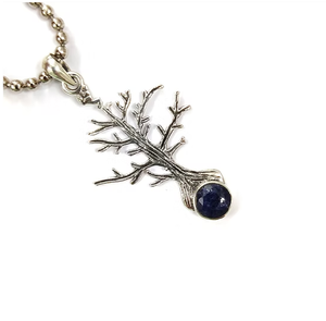 Handcrafted Sapphire Gemstone <b>Tree</b> Pendant Elegant Polished Sterling Silver Spiritual <b>Branch</b> Art Jewelry Gifts - Product Image 3