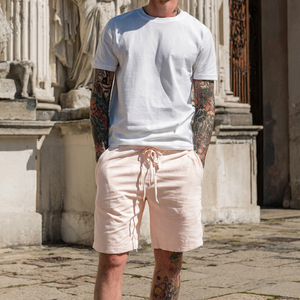 Shorts d'été pour hommes 100% polyester coton, taille haute avec cordon de serrage, séchage rapide, shorts légers pour hommes - Product Image 4