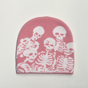 Gorro de Punto Jacquard con Diseño de Esqueleto Unisex, Estilo Y2K, 58-60CM, Gorro de Invierno para Adultos, 100% Acrílico, con Patrón - Product Image 5