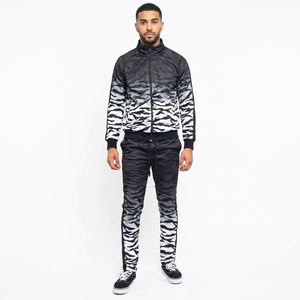 Conjunto Deportivo para Hombre con Estampado de Cebra Blanco y Negro, Sudadera con Capucha y Cierre Completo, Pantalones Jogger, Ropa Casual de Calle para Otoño - Product Image 1