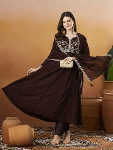 Blue Embroidered Silk Anarkali <b>Kurta</b> Pant Set <b>Women</b> Salwar Kameez Suit with Dupatta Traditional Casual - Product Image 5
