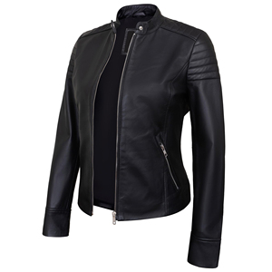 Women Genuine Leather Biker <b>Jacket</b> Slim Fit Zip-Up Waterproof Breathable Solid <b>Motorcycle</b> Coat Casual Streetwear Outerwear - Product Image 5