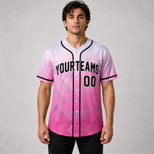 Maillot de baseball unisexe personnalisé respirant été/hiver dégradé rose sublimé à manches courtes avec boutons devant séchage rapide - Product Image 1