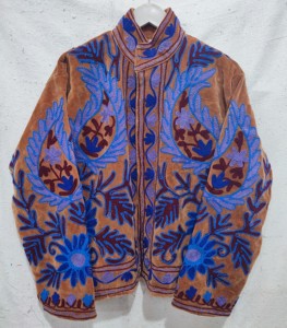 Velvet Embroidered Floral <b>Mandarin</b> <b>Collar</b> <b>Jacket</b> Full Sleeve Hand Embroidery Women's Winter Coat - Product Image 1