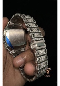 Montre de luxe pour homme en acier inoxydable rectangulaire avec cadran analogique en cristal de saphir et aiguilles lumineuses, fermoir pliant - Product Image 3