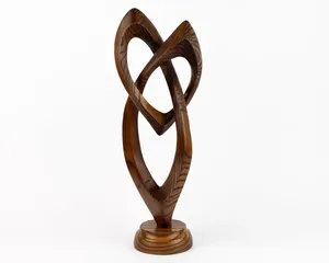 Statue abstraite contemporaine en bois sculptée à la main, deux feuilles, décoration artistique moderne, sculpture pour un style romantique et symbolique. - Product Image 1