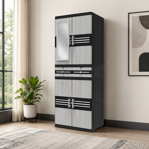Naiba Drawer Fit Plastic <b>Wardrobe</b> Cabinet Gray with Drawer, Shelves & Mirror for Clothing Storage Bedroom Furniture - Product Image 1