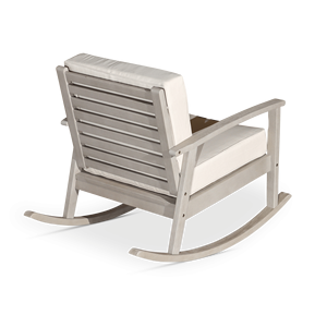 เก้าอี้โยกไม้ยูคาลิปตัสสีเทาดริฟท์วูดพร้อมเบาะสีกรมท่าสำหรับใช้ในสวน - Product Image 2