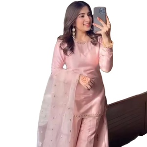 Elegante y Hermoso Salwar Kameez Tradicional Indio de Tela de Seda Georgette Multicolor, Manga Larga, Bordado, Elástico, para Fiesta - Product Image 1