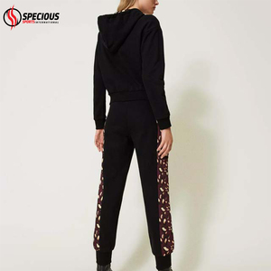 Ensemble de survêtement décontracté pour femmes en coton 100% - Coupe classique - Automne - Capuche - Couleur unie - Manches longues - Haute qualité - Product Image 2