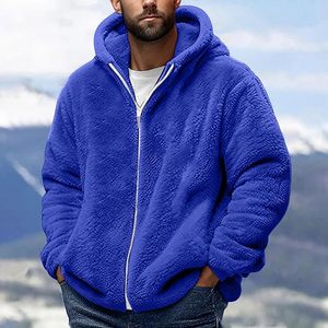 Fuzzy Sweatshirts for Men Winter Sherpa <b>Fleece</b> <b>Jacket</b> Warm Zipper Hoodie <b>Jacket</b> Oversized <b>Fluffy</b> Hoodie Coat Pockets - Product Image 2
