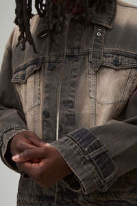 Blouson en jean tendance délavé à l'acide, coupe longue, design personnalisé pour homme, 100 % coton, doublure en laine vintage, respirant - Product Image 4