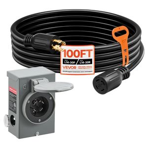 Cavo di Alimentazione per Generatore Resistente da 30 Ampere, Scatola di Ingresso Alimentazione 100 FT 125/250V NEMA L14-30P L14-30R SJTW 10AWG, Prolunga Cavo di Alimentazione 100 FT - Product Image 1
